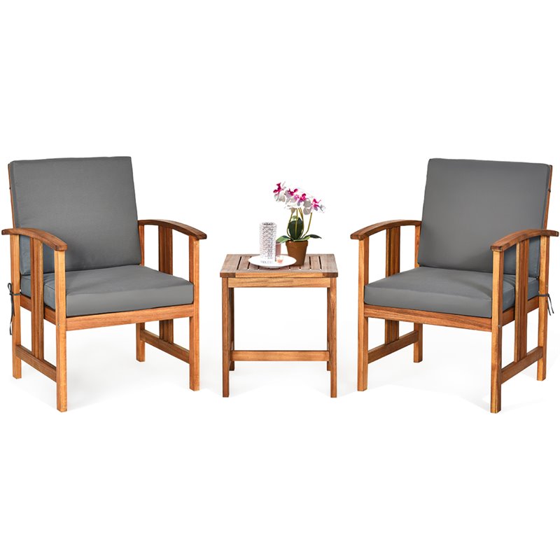 Pemberly Row 3-Pc Acacia Wood Patio Sofa Set with Sloping Back in Natural/Gray