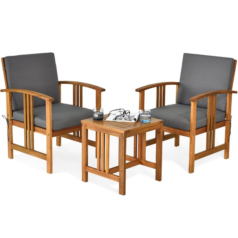 Pemberly Row 3-Pc Acacia Wood Patio Sofa Set with Sloping Back in Natural/Gray
