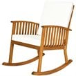 Pemberly Row Acacia Wood Patio Rocking Chair with Cushion in Natural