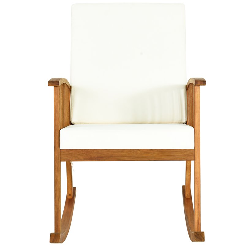 Pemberly Row Acacia Wood Patio Rocking Chair with Cushion in Natural