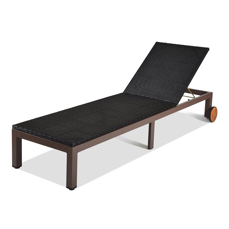 Pemberly Row Backrest & Removable Wheels Patio Lounge Chair in Turquoise