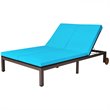 Pemberly Row Rattan 2-Person Patio Lounge Chair w/ Backrest in Turquoise