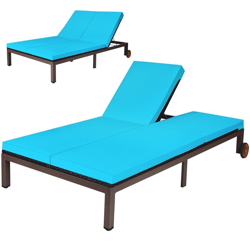 Pemberly Row Rattan 2-Person Patio Lounge Chair w/ Backrest in Turquoise