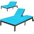 Pemberly Row Rattan 2-Person Patio Lounge Chair w/ Backrest in Turquoise