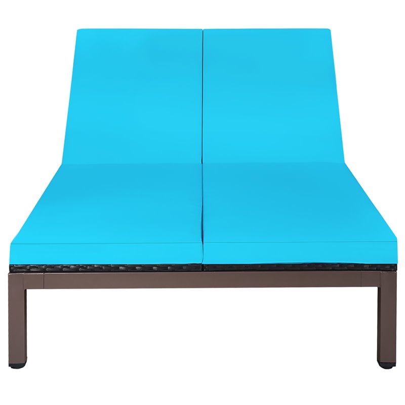 Pemberly Row Rattan 2-Person Patio Lounge Chair w/ Backrest in Turquoise