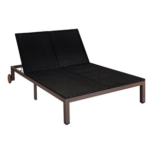 Pemberly Row Rattan 2-Person Patio Lounge Chair w/ Backrest in Turquoise