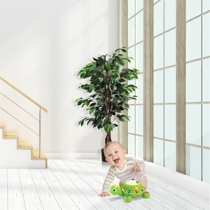 Pemberly Row 4-feet Polyester Fabric Artificial Ficus Silk Tree in Green