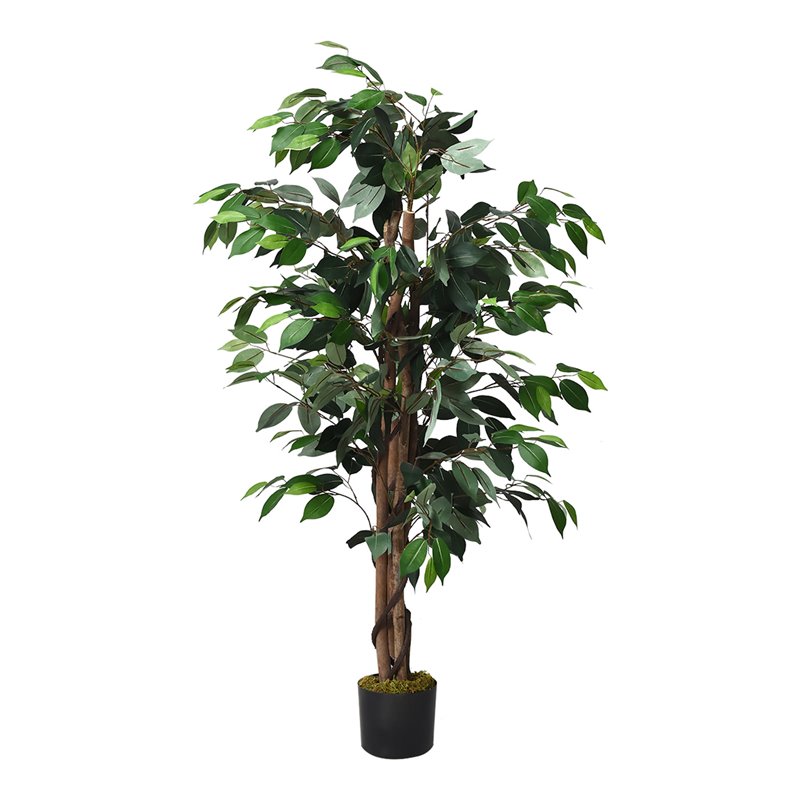 Pemberly Row 4-feet Polyester Fabric Artificial Ficus Silk Tree in Green