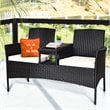 Pemberly Row Rattan and Metal Cushioned Seat Patio Conversation Set in Black
