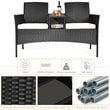Pemberly Row Rattan and Metal Cushioned Seat Patio Conversation Set in Black