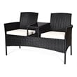Pemberly Row Rattan and Metal Cushioned Seat Patio Conversation Set in Black