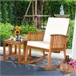Pemberly Row 2-Pc Acacia Wood Patio Rocking Chair Set w/ Coffee Table in Natural