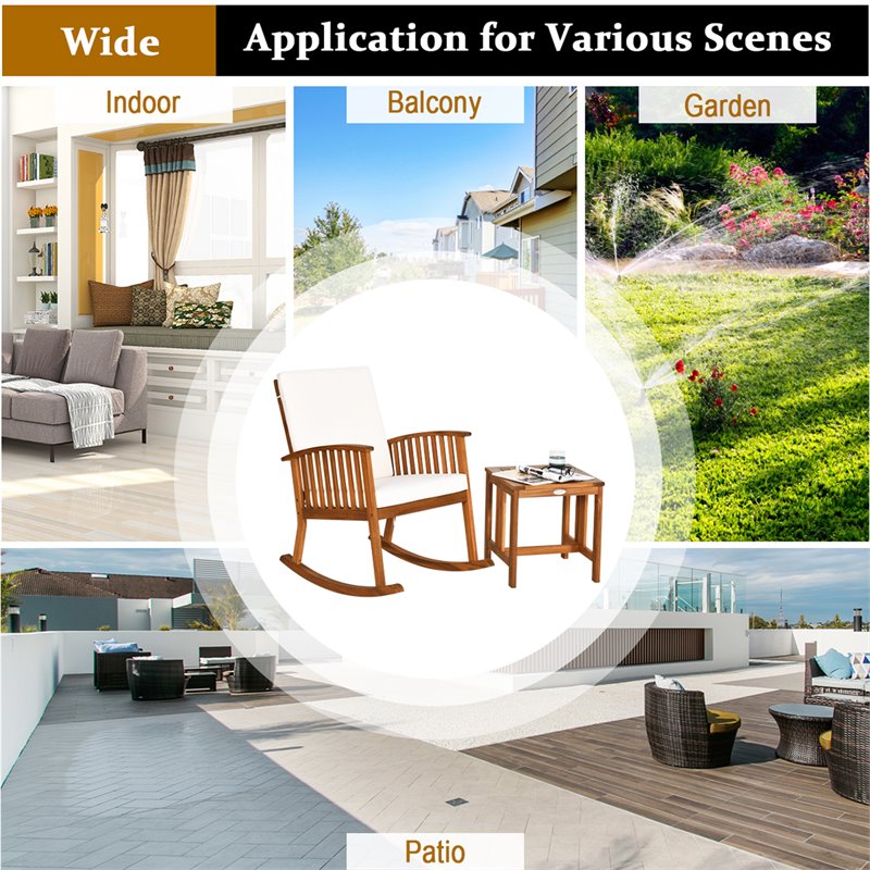 Pemberly Row 2-Pc Acacia Wood Patio Rocking Chair Set w/ Coffee Table in Natural