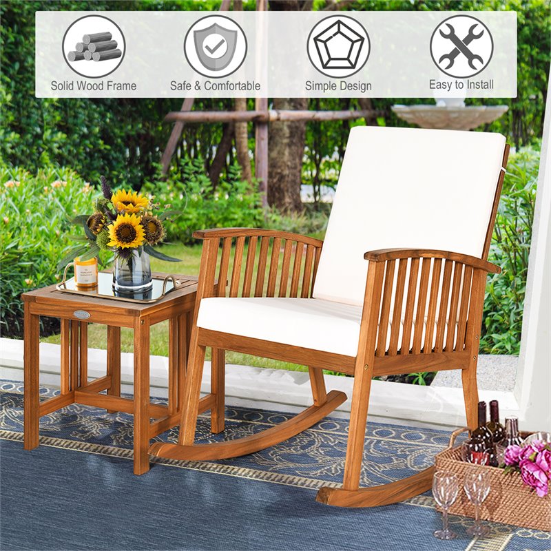 Pemberly Row 2-Pc Acacia Wood Patio Rocking Chair Set w/ Coffee Table in Natural
