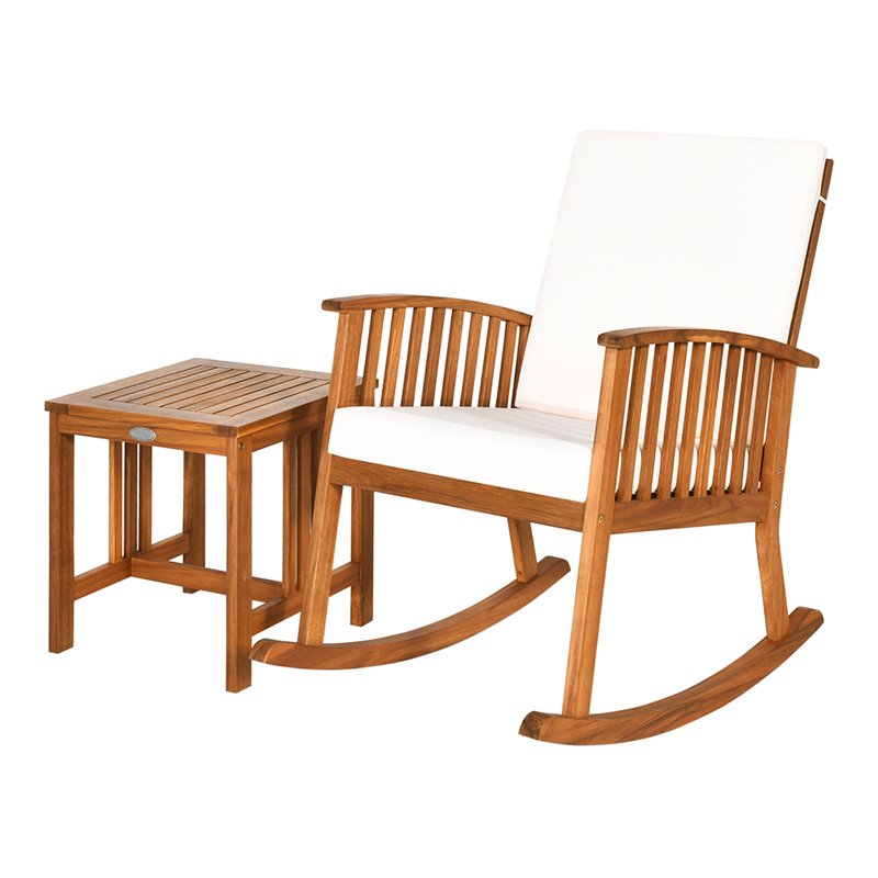 Pemberly Row 2-Pc Acacia Wood Patio Rocking Chair Set w/ Coffee Table in Natural