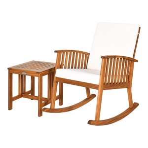 Pemberly Row 2-Pc Acacia Wood Patio Rocking Chair Set w/ Coffee Table in Natural