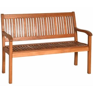 Pemberly Row 50&quot Eucalyptus Two Person Outdoor Garden Bench w/ Armrest - Natural