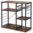 Pemberly Row Wood & Steel Kitchen Baker's Rack with 6 Hooks in Black