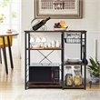 Pemberly Row Wood & Steel Kitchen Baker's Rack with 6 Hooks in Black