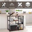 Pemberly Row Wood & Steel Kitchen Baker's Rack with 6 Hooks in Black