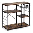 Pemberly Row Wood & Steel Kitchen Baker's Rack with 6 Hooks in Black