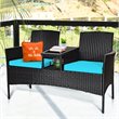 Pemberly Row Rattan and Metal Cushioned Seat Patio Conversation Set in Turquoise