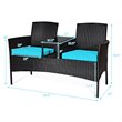 Pemberly Row Rattan and Metal Cushioned Seat Patio Conversation Set in Turquoise