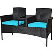 Pemberly Row Rattan and Metal Cushioned Seat Patio Conversation Set in Turquoise