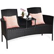 Pemberly Row Rattan and Metal Cushioned Seat Patio Conversation Set in Turquoise