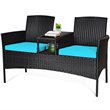 Pemberly Row Rattan and Metal Cushioned Seat Patio Conversation Set in Turquoise