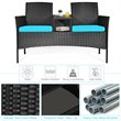 Pemberly Row Rattan and Metal Cushioned Seat Patio Conversation Set in Turquoise