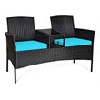 Pemberly Row Rattan and Metal Cushioned Seat Patio Conversation Set in Turquoise