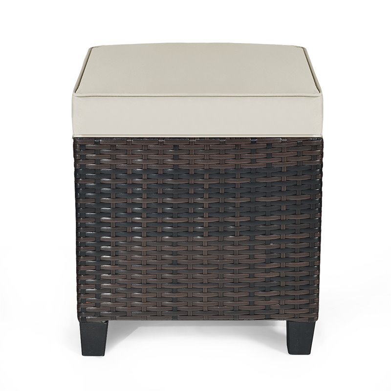 Pemberly Row Rattan Cushioned Seat Patio Rattan Ottoman in Brown (Set of 2)