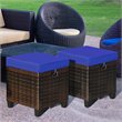 Pemberly Row Rattan Cushioned Seat Patio Rattan Ottoman in Navy (Set of 2)