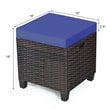 Pemberly Row Rattan Cushioned Seat Patio Rattan Ottoman in Navy (Set of 2)