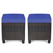 Pemberly Row Rattan Cushioned Seat Patio Rattan Ottoman in Navy (Set of 2)
