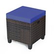 Pemberly Row Rattan Cushioned Seat Patio Rattan Ottoman in Navy (Set of 2)