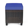 Pemberly Row Rattan Cushioned Seat Patio Rattan Ottoman in Navy (Set of 2)