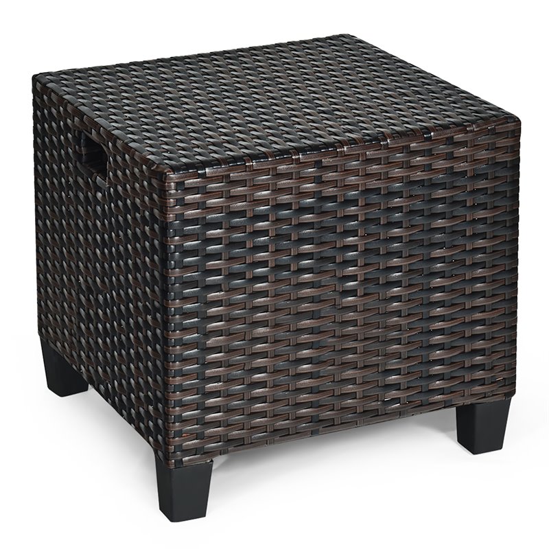 Pemberly Row Rattan Cushioned Seat Patio Rattan Ottoman in Navy (Set of 2)