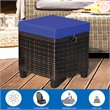 Pemberly Row Rattan Cushioned Seat Patio Rattan Ottoman in Navy (Set of 2)