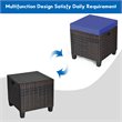 Pemberly Row Rattan Cushioned Seat Patio Rattan Ottoman in Navy (Set of 2)