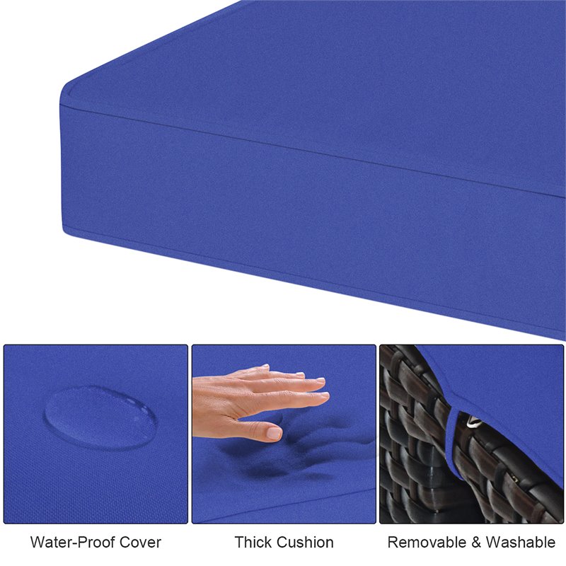 Pemberly Row Rattan Cushioned Seat Patio Rattan Ottoman in Navy (Set of 2)