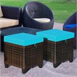 Pemberly Row Rattan Cushioned Seat Patio Rattan Ottoman in Turquoise (Set of 2)