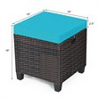 Pemberly Row Rattan Cushioned Seat Patio Rattan Ottoman in Turquoise (Set of 2)