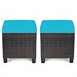 Pemberly Row Rattan Cushioned Seat Patio Rattan Ottoman in Turquoise (Set of 2)