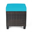 Pemberly Row Rattan Cushioned Seat Patio Rattan Ottoman in Turquoise (Set of 2)