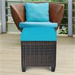 Pemberly Row Rattan Cushioned Seat Patio Rattan Ottoman in Turquoise (Set of 2)