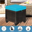 Pemberly Row Rattan Cushioned Seat Patio Rattan Ottoman in Turquoise (Set of 2)