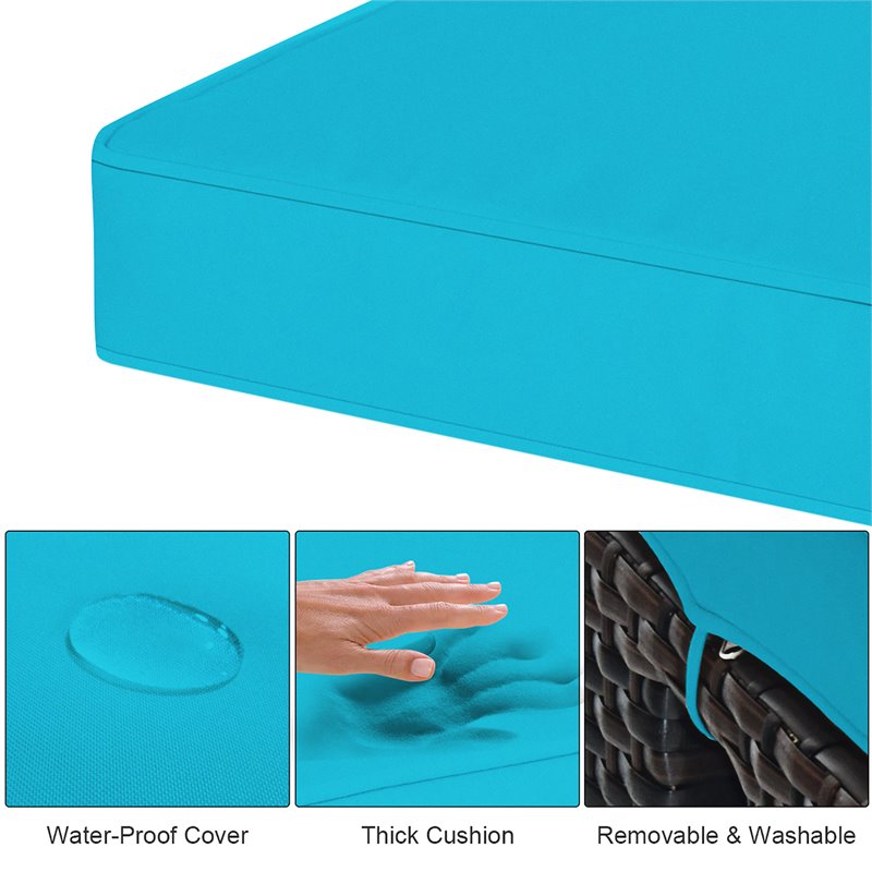 Pemberly Row Rattan Cushioned Seat Patio Rattan Ottoman in Turquoise (Set of 2)