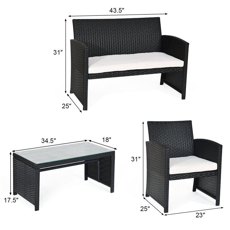 Pemberly Row 4-Pc Rattan Patio Furniture Set with Sofa & Coffee Table in Black